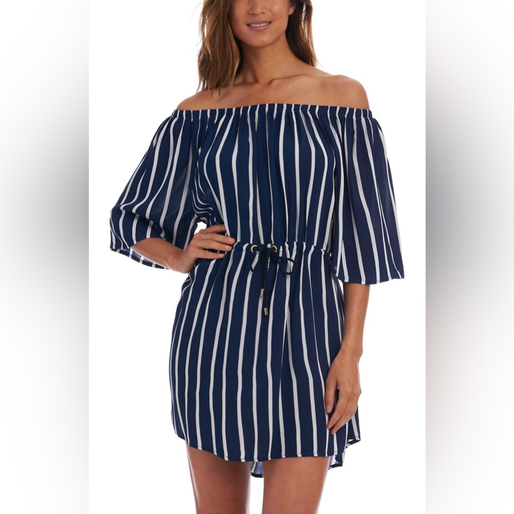 La Blanca Capri Stripe Off The Shoulder Dress